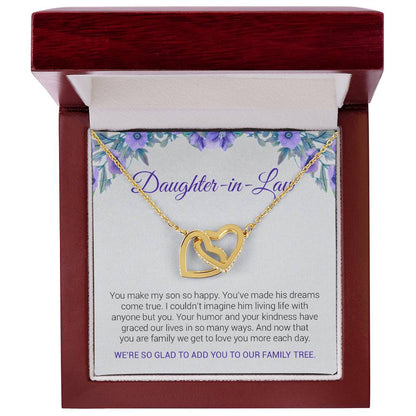 To My Daughter In Law | We're So Glad To Add You To Our Family Tree - Interlocking Hearts necklace