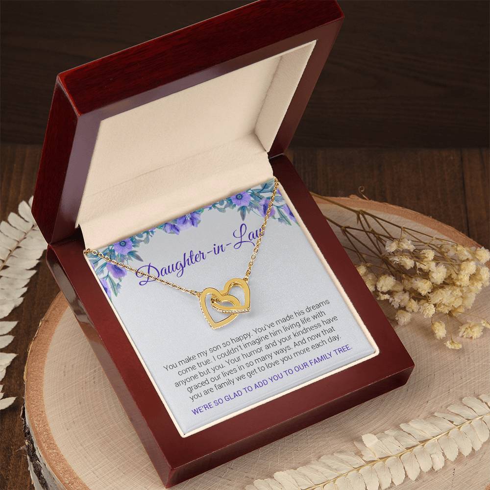 To My Daughter In Law | We're So Glad To Add You To Our Family Tree - Interlocking Hearts necklace